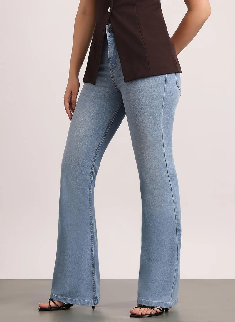 أوربانو فاشن Urbano Fashion Women's Ice Blue Mid Rise Bootcut Washed Jeans Stretchable